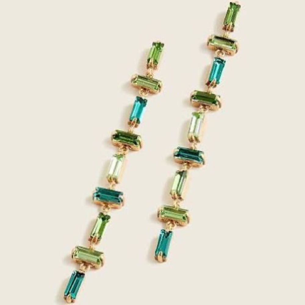 J. Crew Green Stacked Baguette Drop Earrings